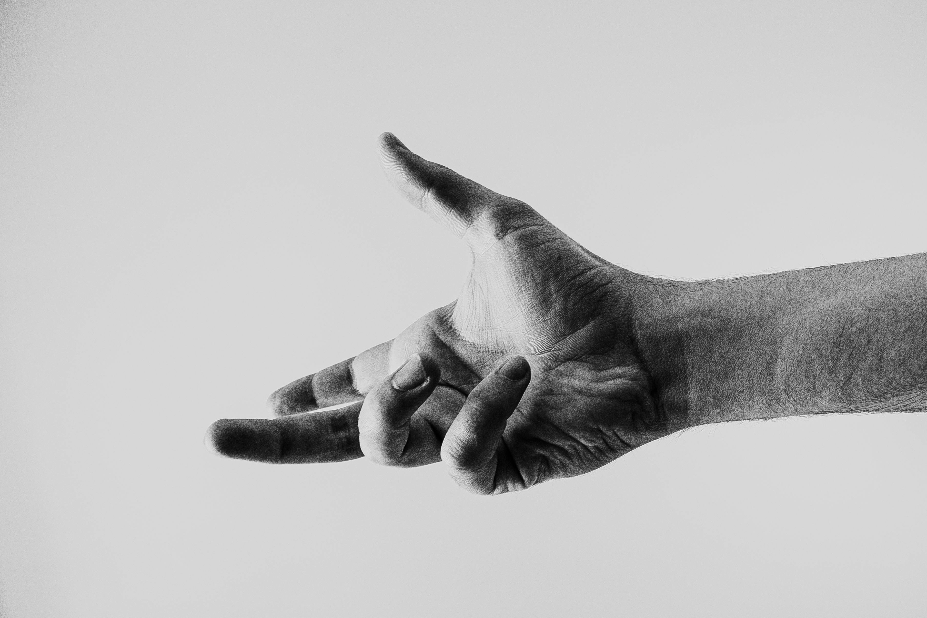 Grayscale Photo of Persons Hand